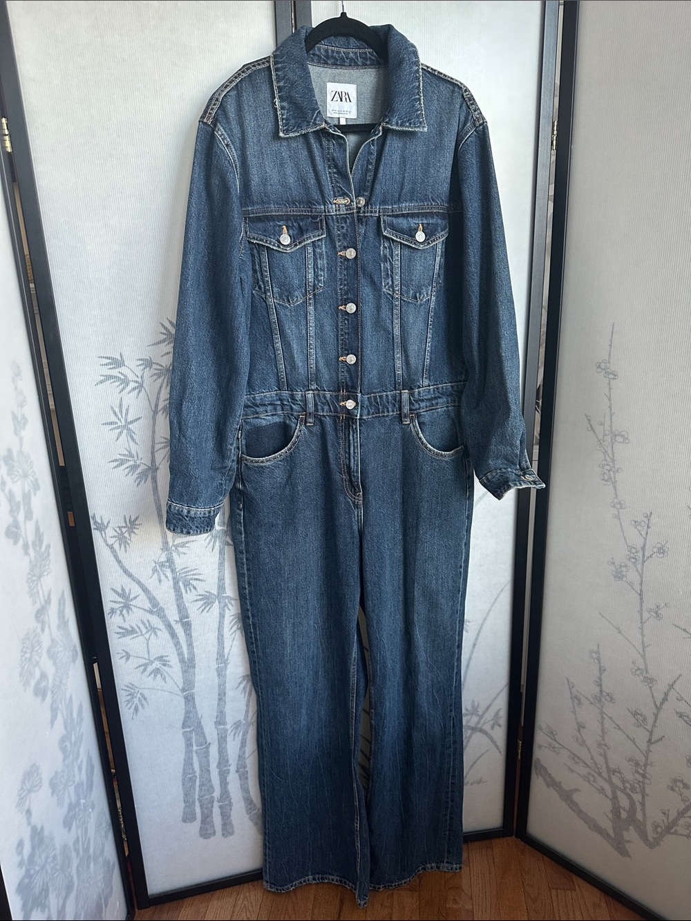 NWT Zara Women’s Collared Indigo Denim Overalls Jumpsuit w/Multiple  Pockets